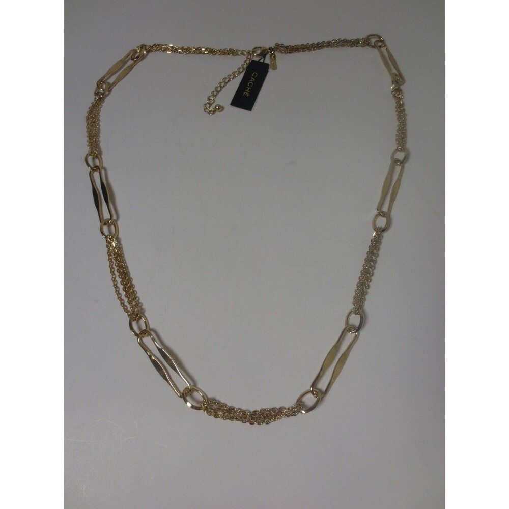 Cache Women's Gold Oval Double Chain Long Link Layering Necklace NWT 59